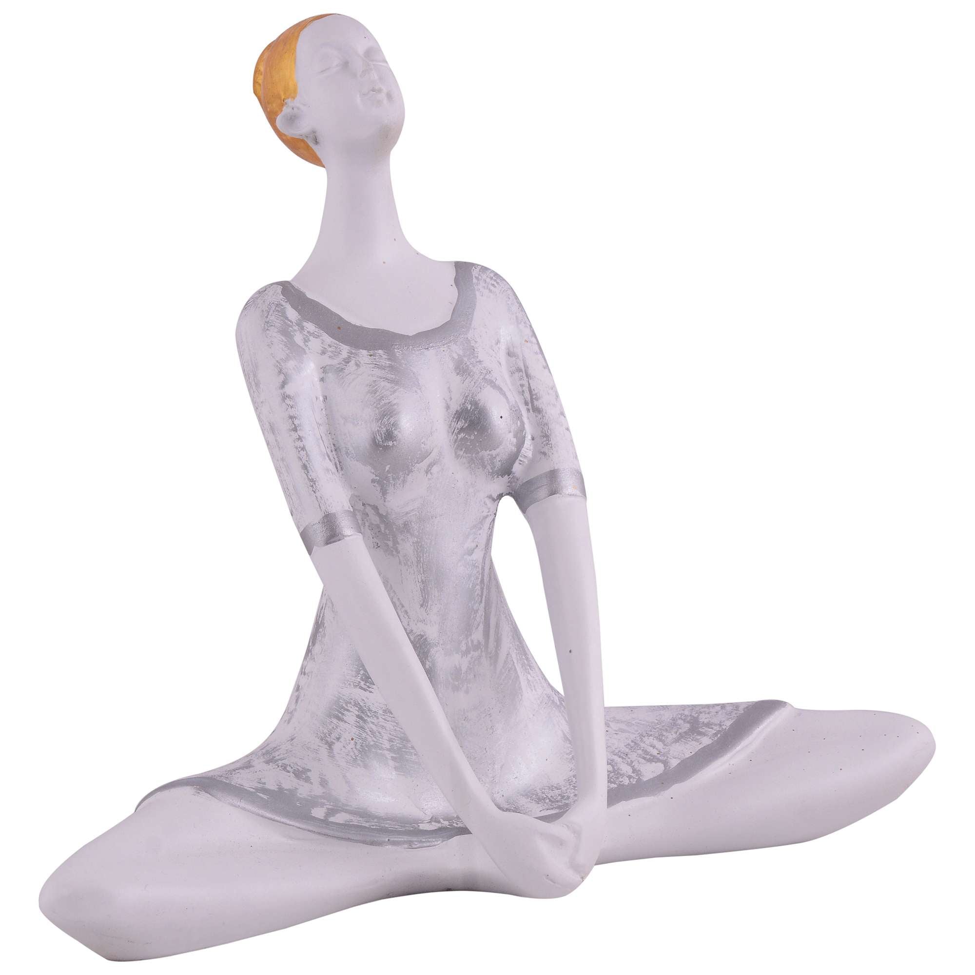 Suitable for home decor Yoga Posture Lady Statue Idol for Home Yoga Statue admirable piece of gift (silver)