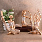 Suitable for home decor Yoga Posture Lady Statue Idol for Home Yoga Statue three pair admirable piece of gift (golden)