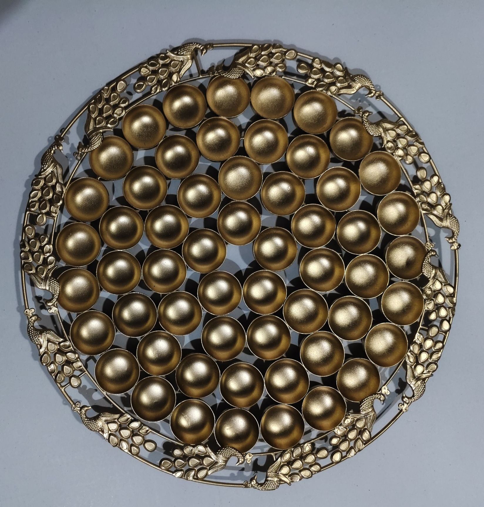 56 Bhog Round Thali (Chhappan Bhog Round Thali)-Peacock Border Design
