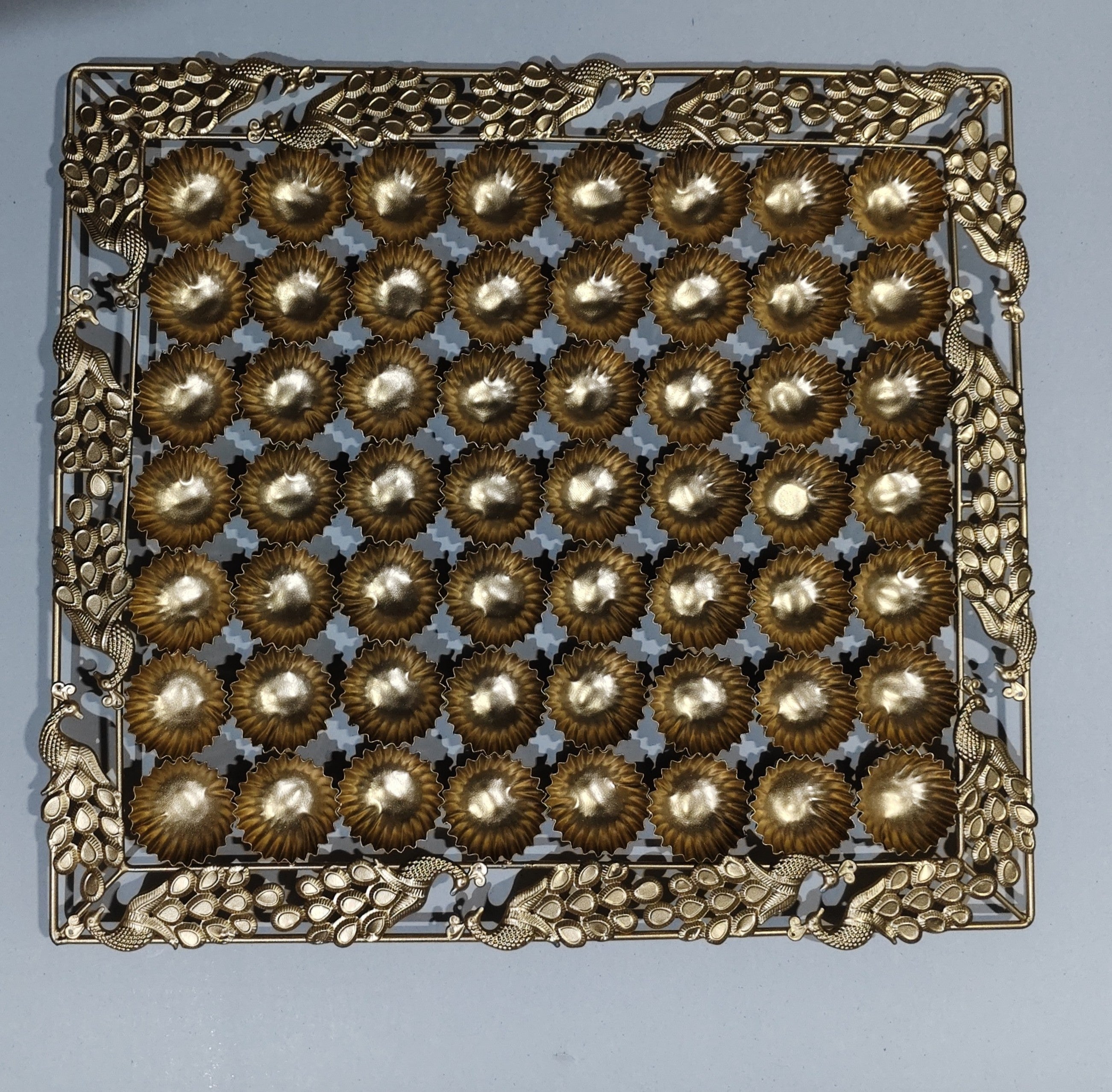 56 Bhog Rectangle Salai Bowl Thali  (Chhappan Bhog Thali)-Peacock Border Design