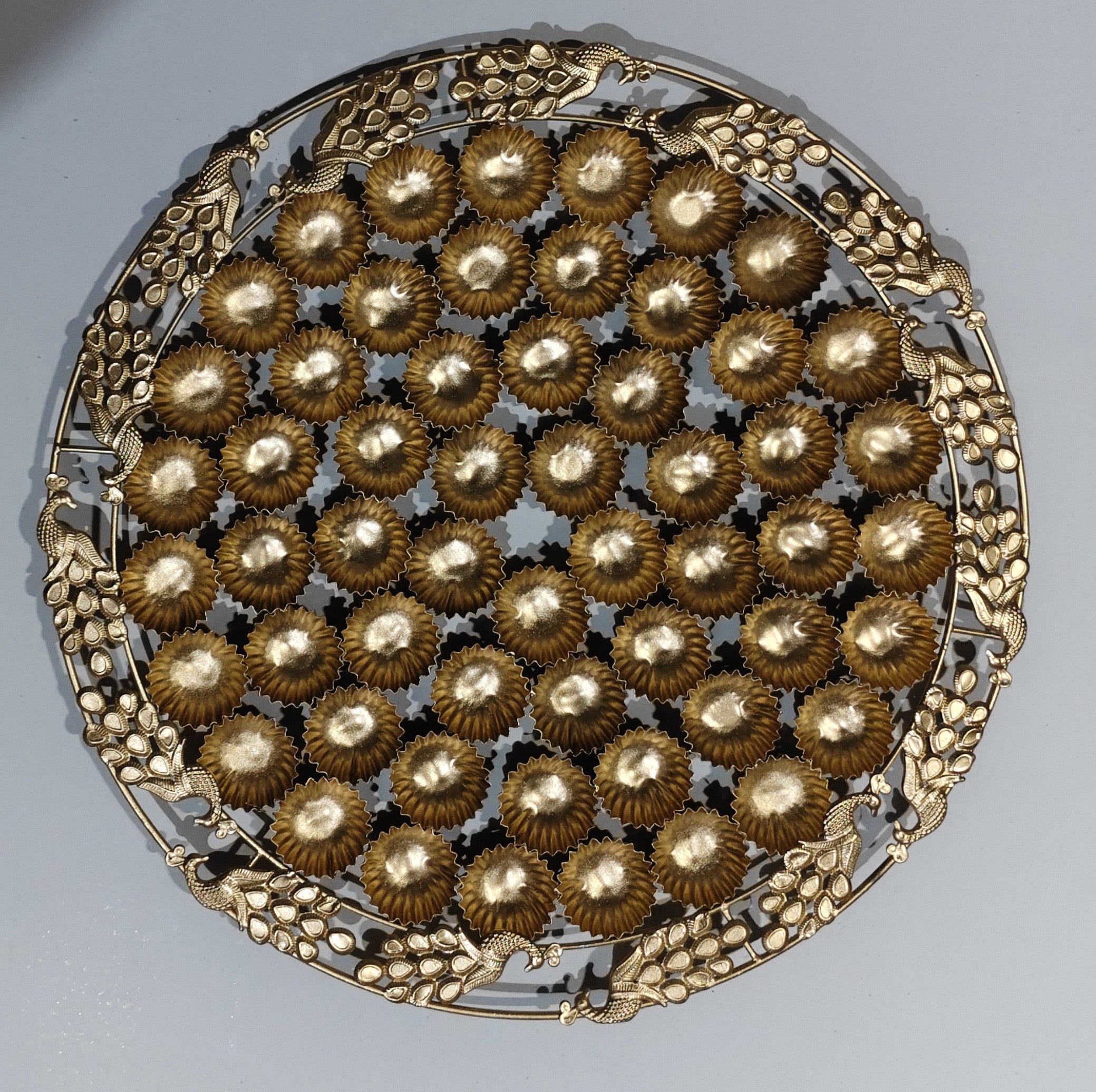 56 Bhog Round Salai Bowl Thali (Chhappan Bhog Thali)-Peacock Border Design