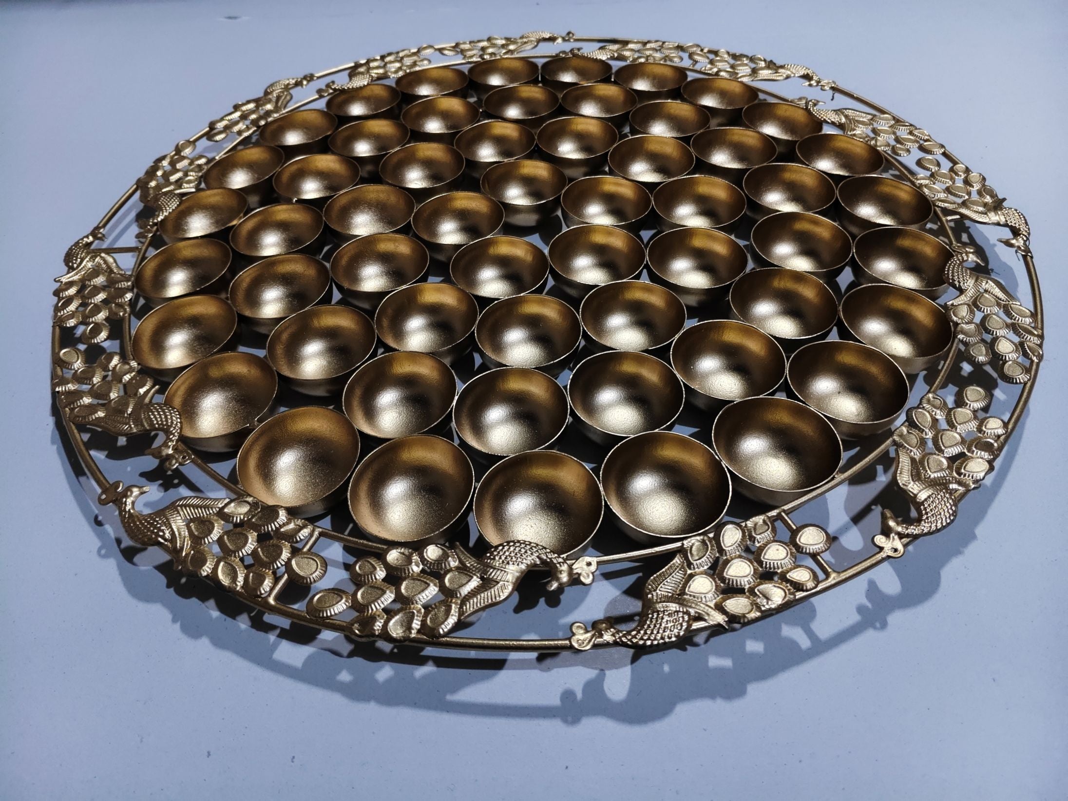 56 Bhog Round Thali (Chhappan Bhog Round Thali)-Peacock Border Design