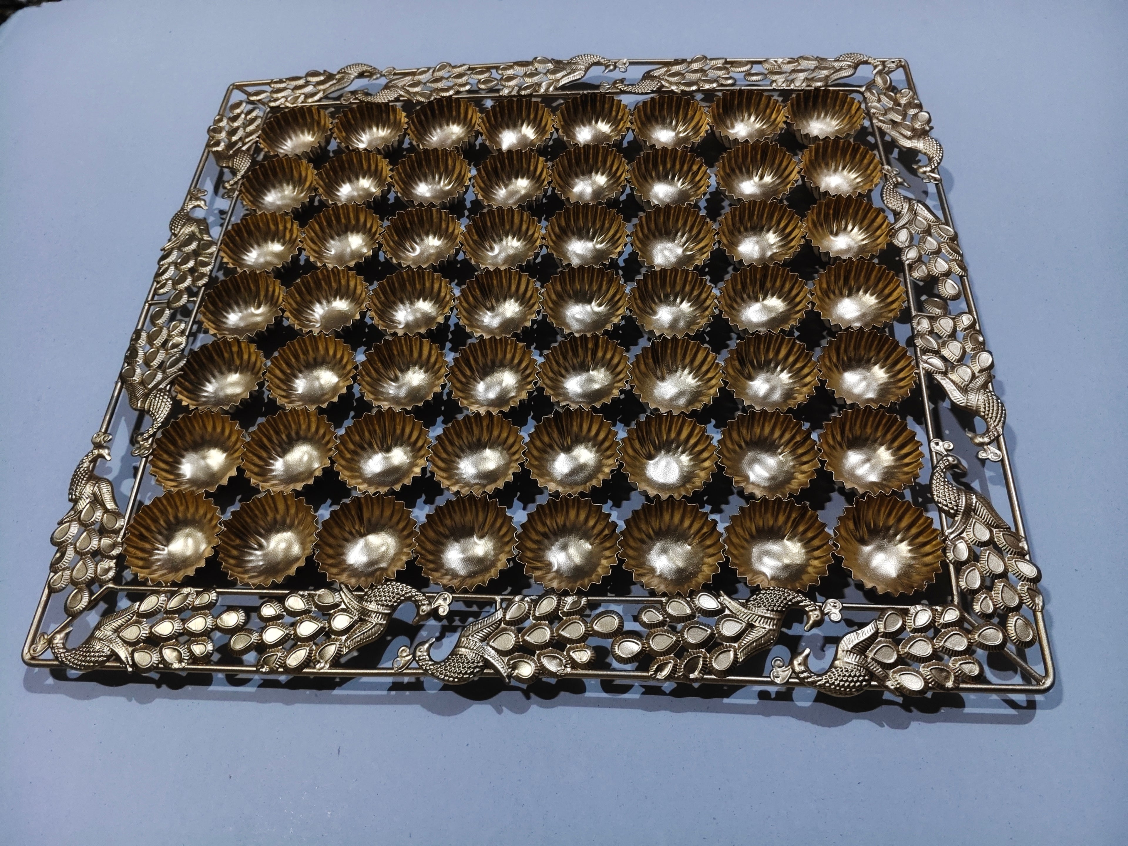 56 Bhog Rectangle Salai Bowl Thali  (Chhappan Bhog Thali)-Peacock Border Design