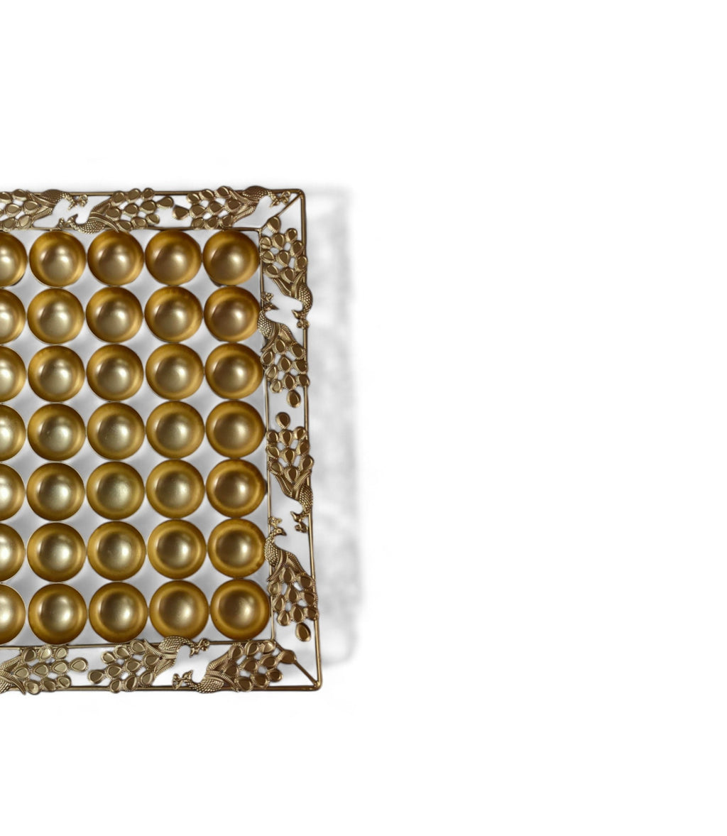 56 Bhog Rectangle Thali (Chhappan Bhog Thali)-Peacock Border Design