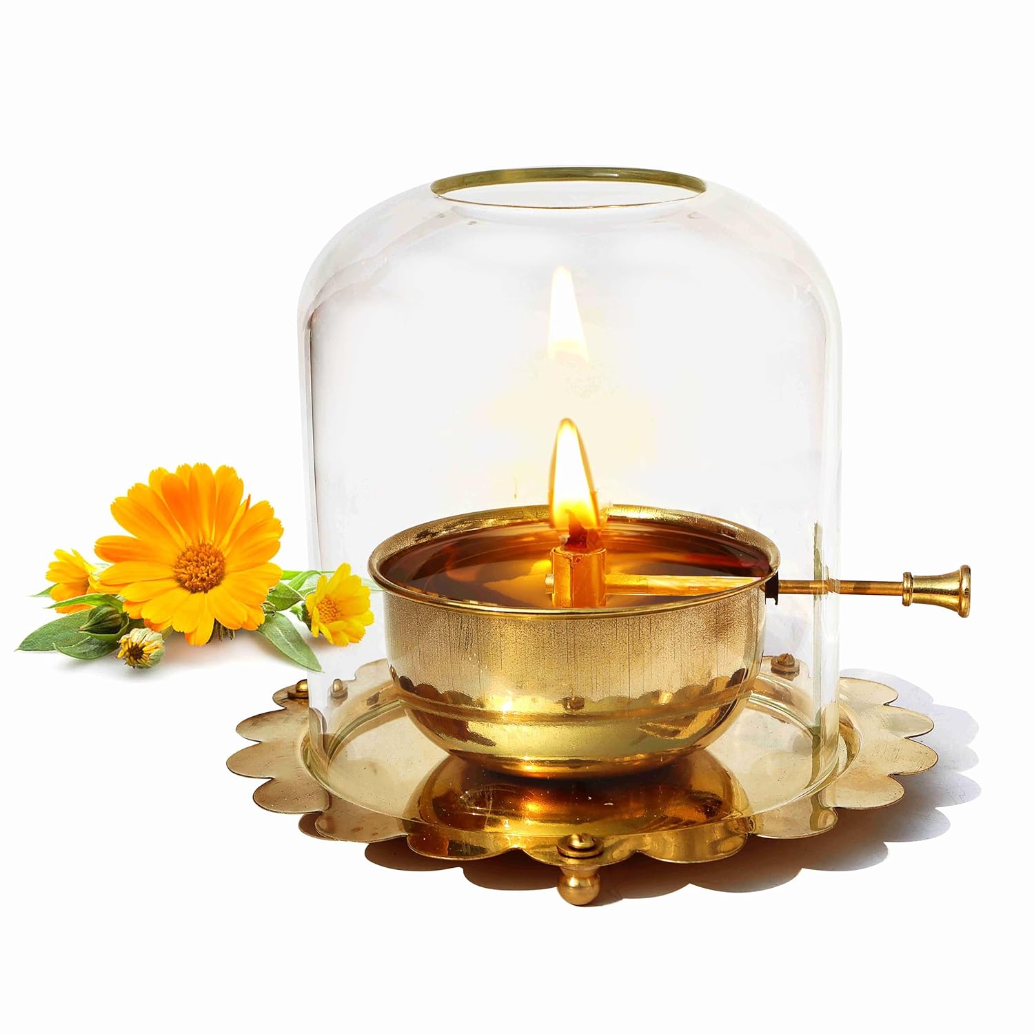 Brass Akhand Jyot Diya with Adjustable Bati Knob (Medium - 150 ML)