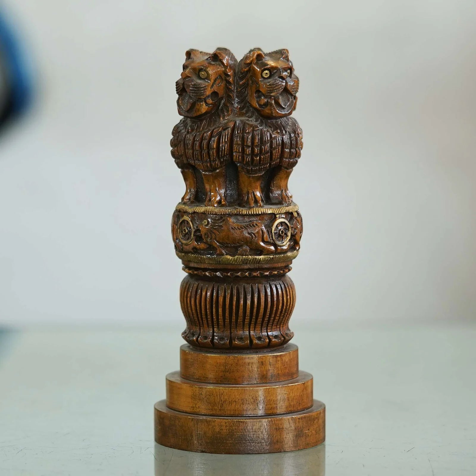 Handcrafted Wooden Ashoka Pillar Replica: Symbol of Indian Heritage