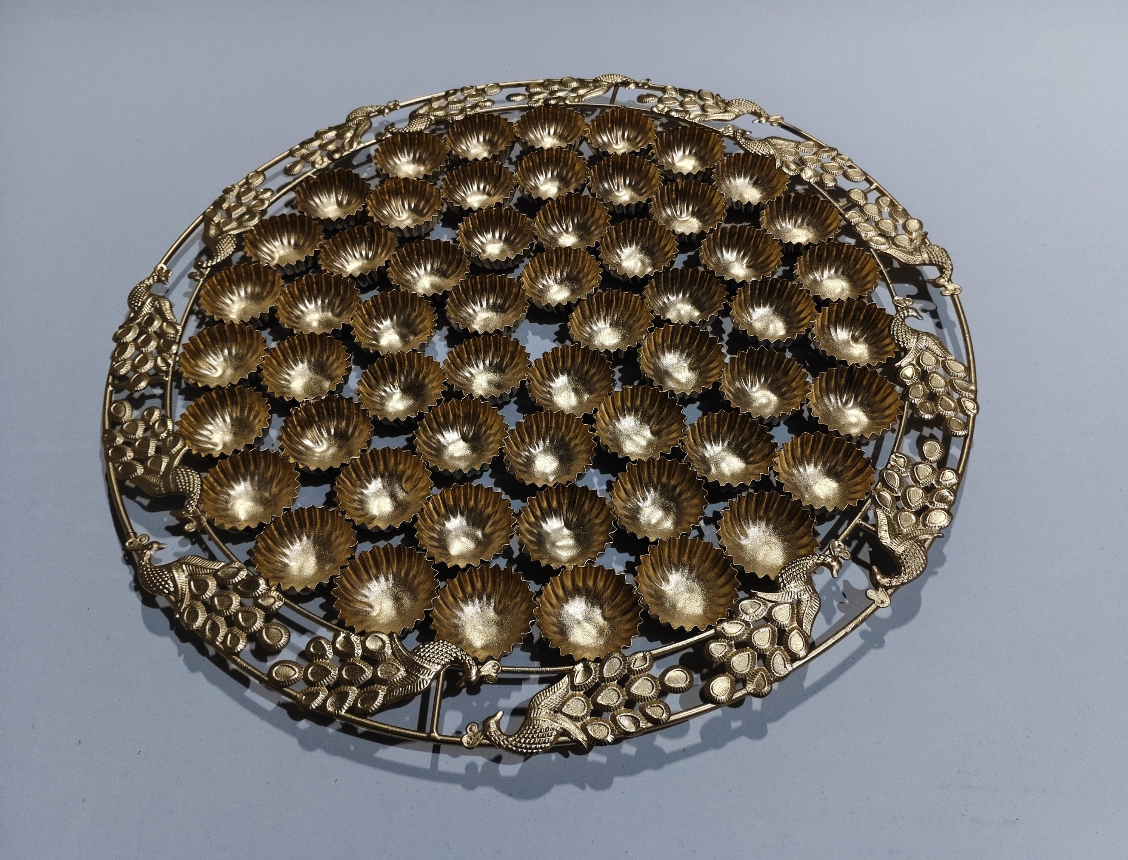 56 Bhog Round Salai Bowl Thali (Chhappan Bhog Thali)-Peacock Border Design