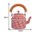 HandPainted Alluminium Tea Kettle with Four Glasses and Wooden Tray For Home Décor , Tea Party , Serving