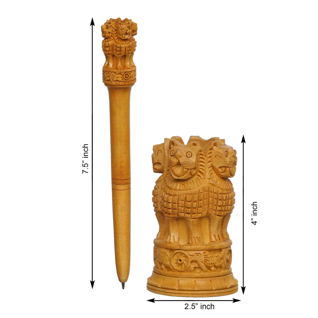 Handcrafted Wooden Ashoka Pillar Replica: Symbol of Indian Heritage