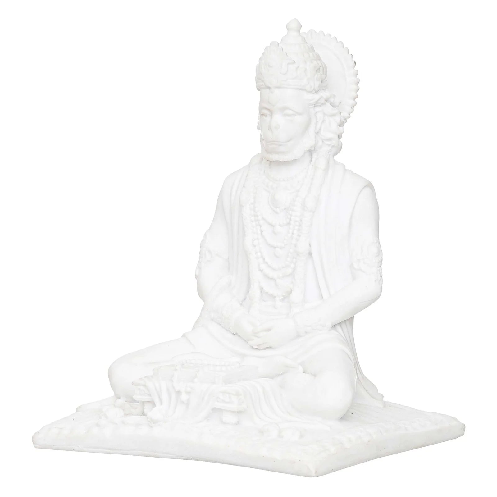White Marble Lord Hanuman Ji Sitting Statue with gada & Reading Book Decorative Showpiece