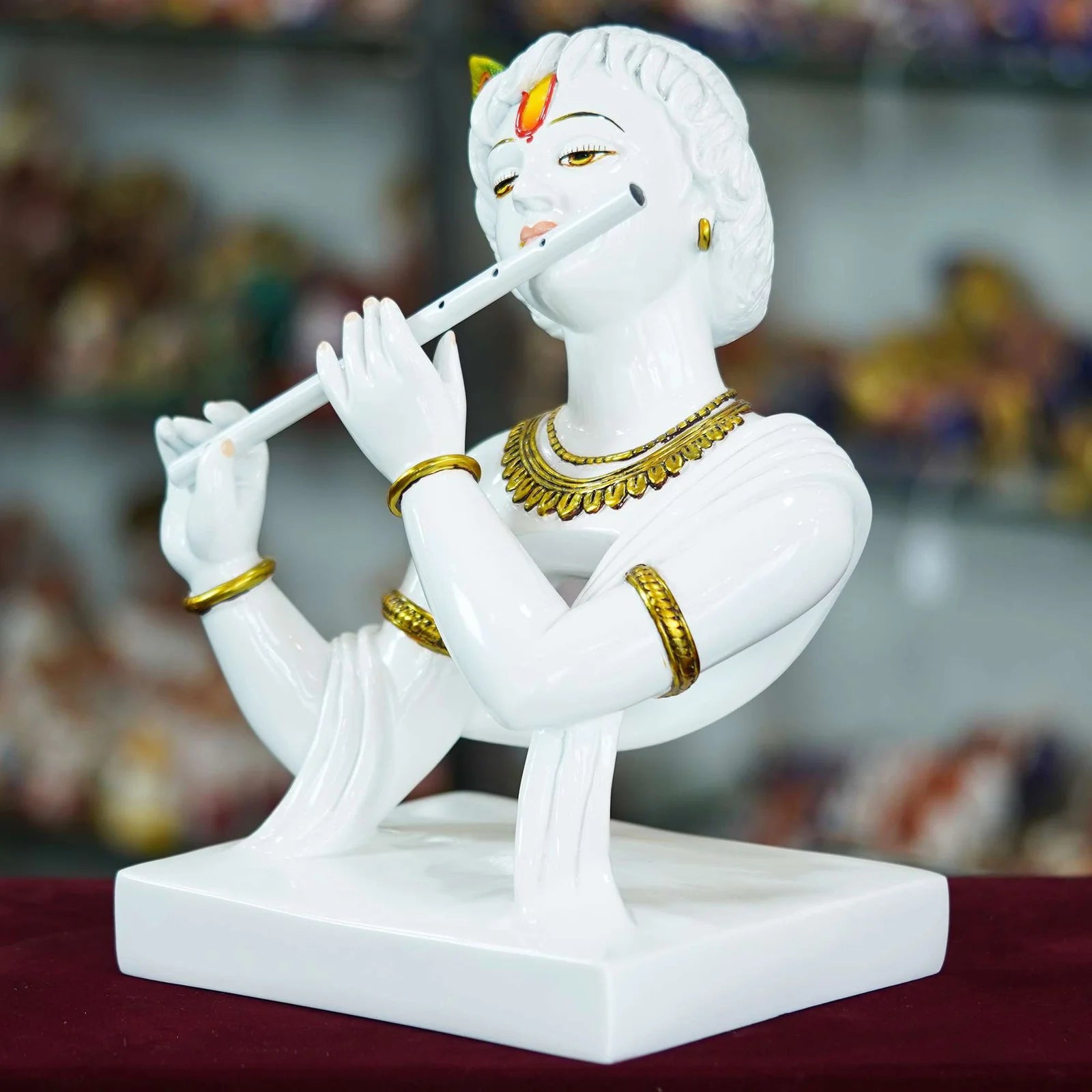 Marble Handmade Flute Krishna For Home Décor Handcrafted Showpiece For Table Décor Temple Décor