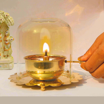 Pure Brass Akhand Jyot Diya with Adjustable Bati Knob (Large - 200 ML)