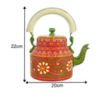 HandPainted Alluminium Tea Kettle with Six Glasses and Wooden Tray For Home Décor , Tea Party , Serving