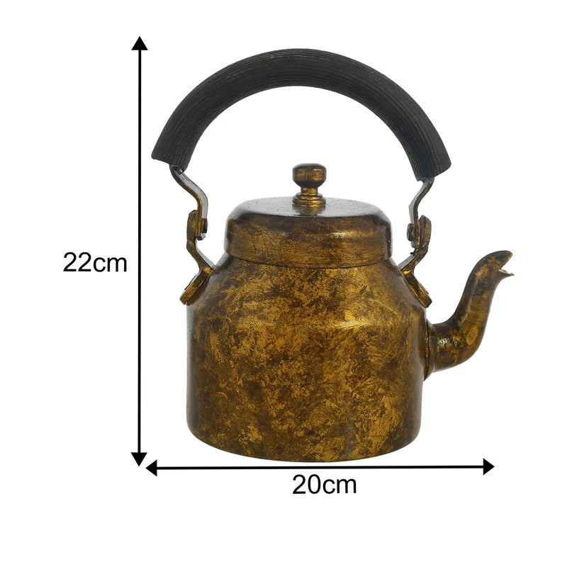 HandPainted Alluminium Tea Kettle with Six Glasses and Wooden Tray For Home Décor , Tea Party , Serving