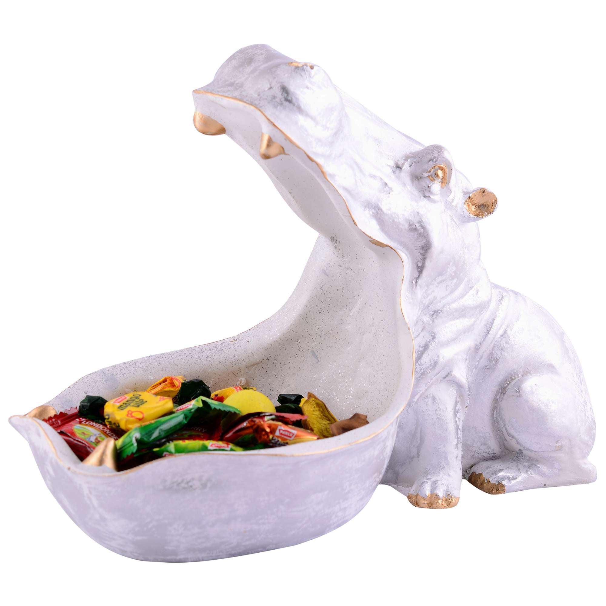 Angry Hippopotamus Mouth Open Face Sculpture Polyresin Hippo Showpiece for Home Decor or Best for Put Any Type Products Wallets, Optical,Watches, Key etc White