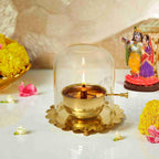 Brass Akhand Jyot Diya with Adjustable Bati Knob (Small - 90 ML)
