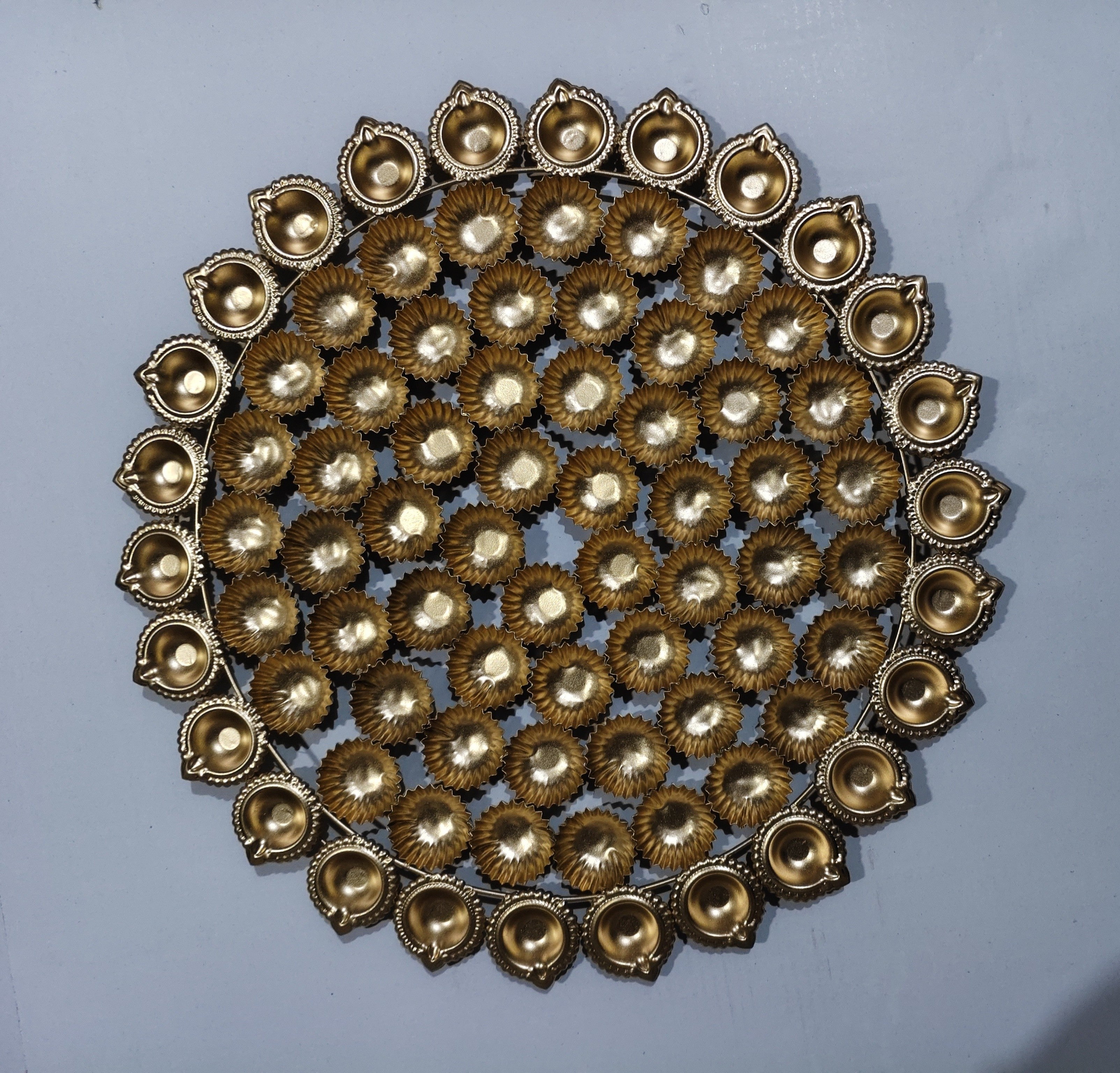 56 Bhog Round Salai Bowl Thali with Diya Border (Chhappan Bhog Thali)