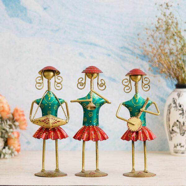 Set of 3 Antique Metal Decorative Tribal Musician Dolls Playing Musical Instrument Handicraft Item for Diwali Gifts | Home & office Decoration