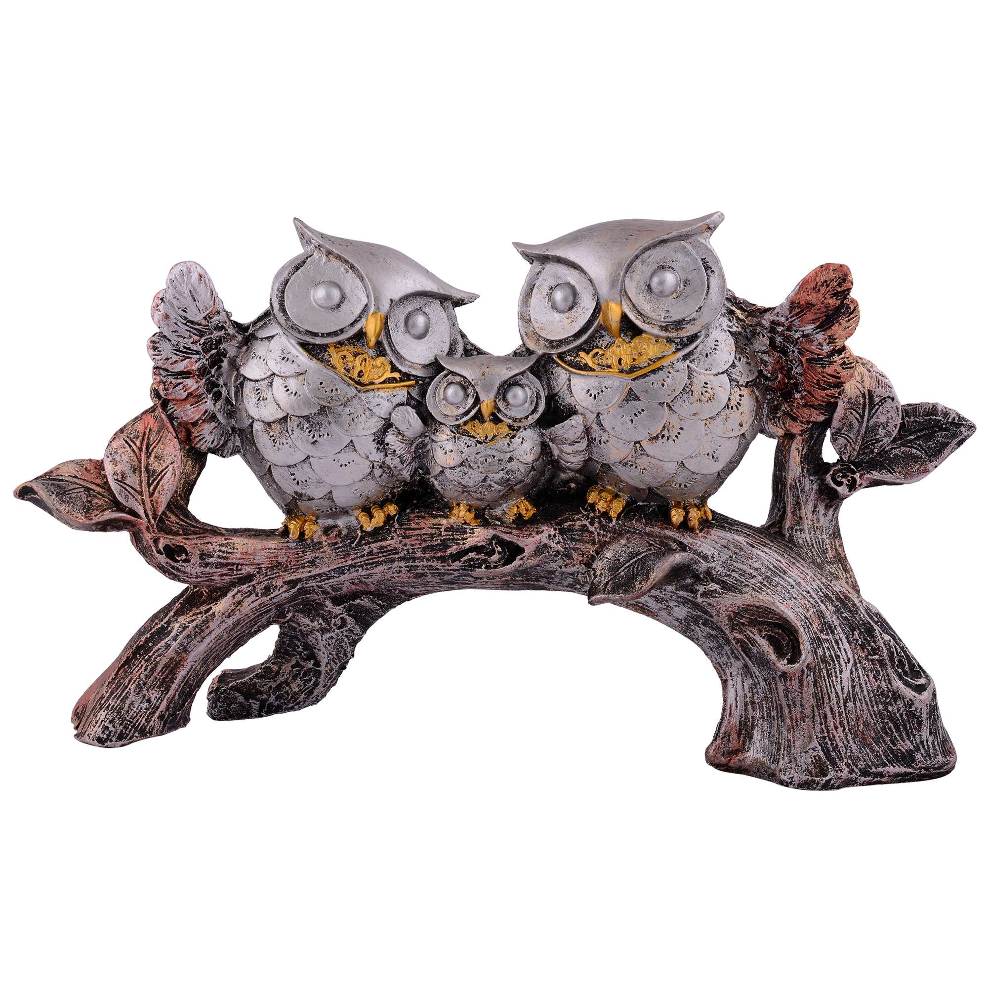 Owl Family Sitting on Tree Decorative Bird Showpieces Statue for Home Decor Living Room Bedroom Wall Shelf Table Top Garden Decoration Items -1