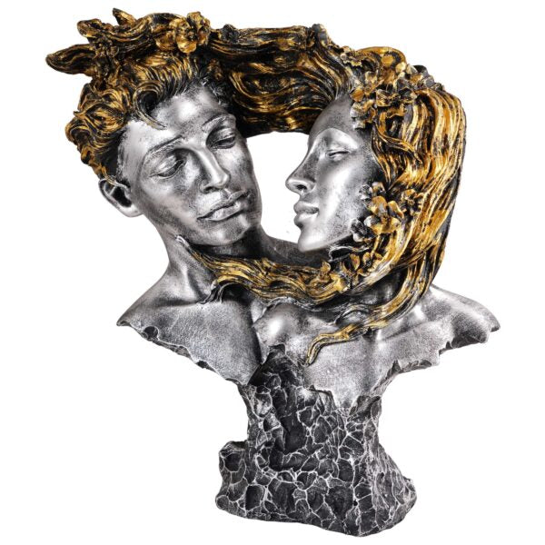 Love Couple Face Statue silver and golden Showpiece for Home Decor Valentine Day Gift | Resin Decorative Showpiece showpiece