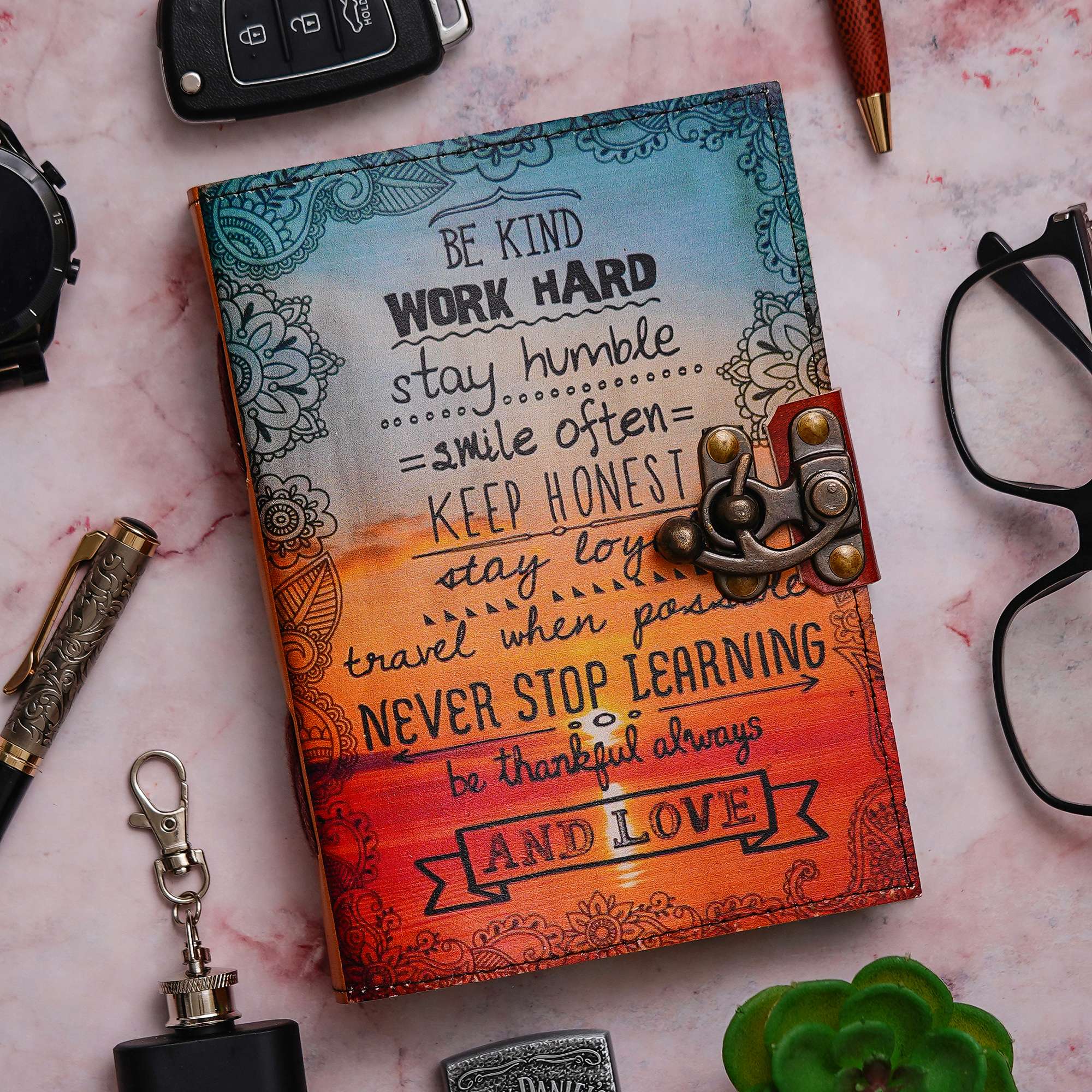 Sunset Goals Leather Diary