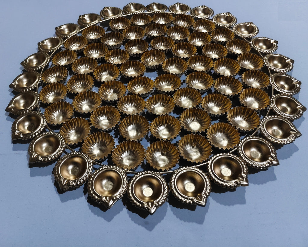 56 Bhog Round Salai Bowl Thali with Diya Border (Chhappan Bhog Thali)