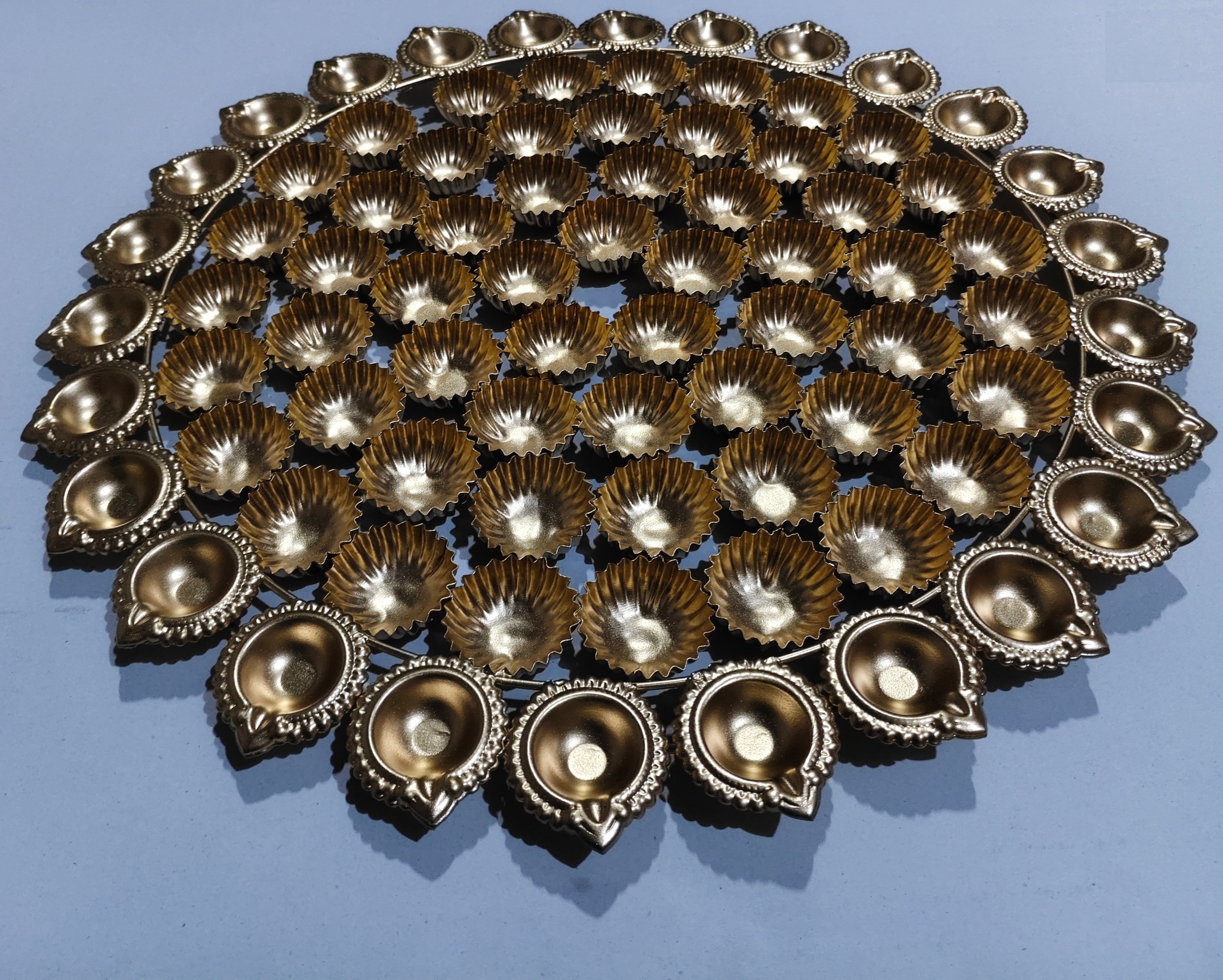 56 Bhog Round Salai Bowl Thali with Diya Border (Chhappan Bhog Thali)