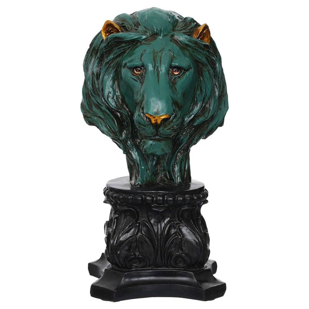 Handmade Lion Head Statue Stone Finish Animal Figurines Gifts Antique Design for Home Decoration (green)