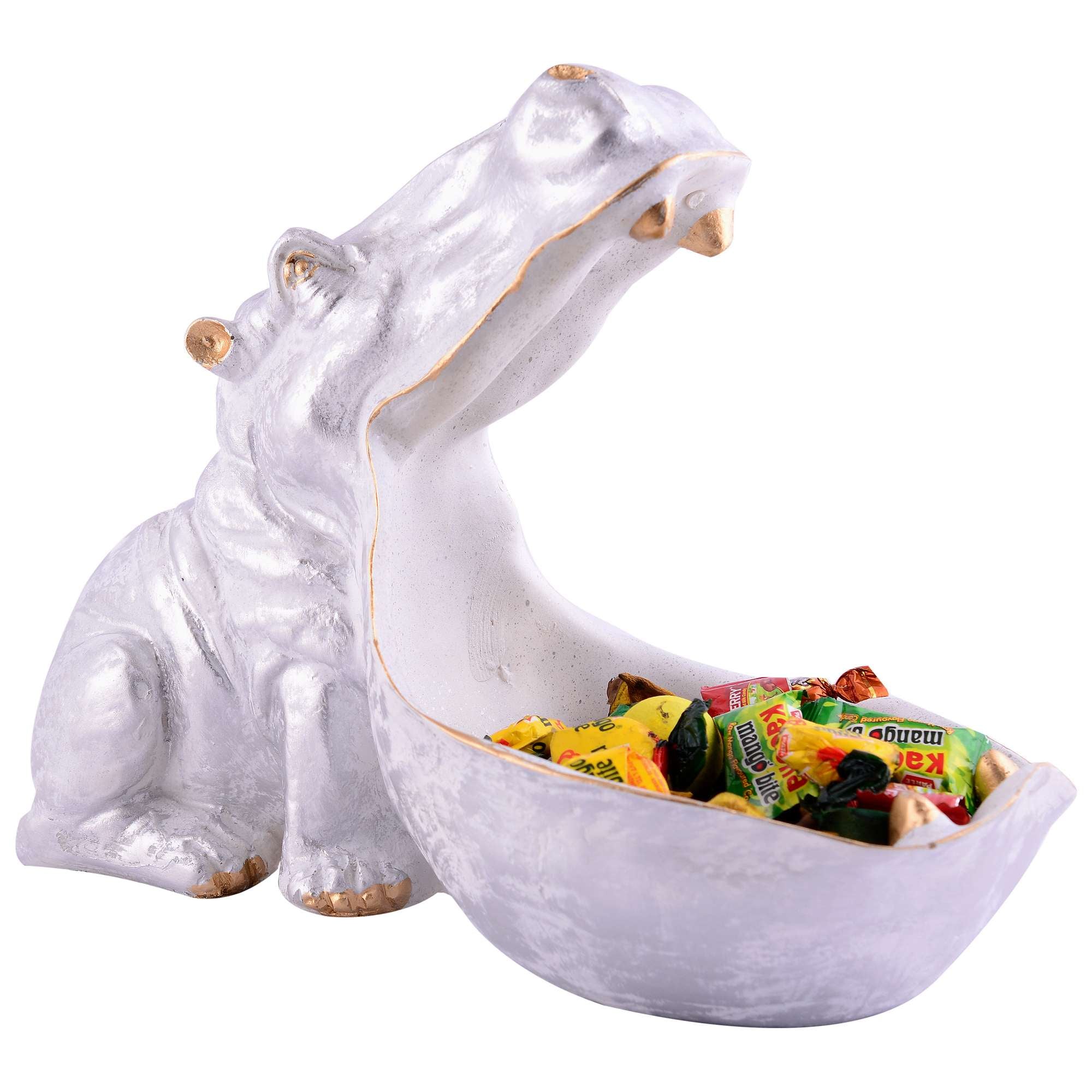 Angry Hippopotamus Mouth Open Face Sculpture Polyresin Hippo Showpiece for Home Decor or Best for Put Any Type Products Wallets, Optical,Watches, Key etc White