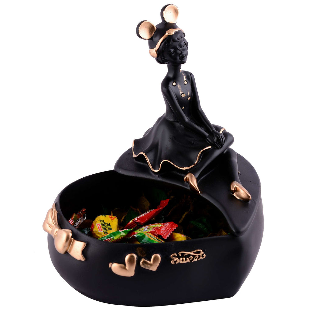 LADY with Basket Showpiece for Home Decor black Showpiece | Girl Basket Showpiece & Office Decor Showpiece
