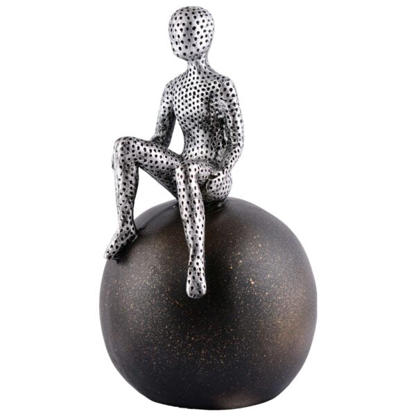 Men Sitting on Ball Showpiece for Home Decor Showpiece, Atlas Sculpture for Office Table Décor multicolour