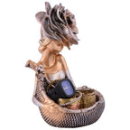LADY with Basket Showpiece for Home Decor brown Showpiece | Girl Basket Showpiece & Office Decor Showpiece