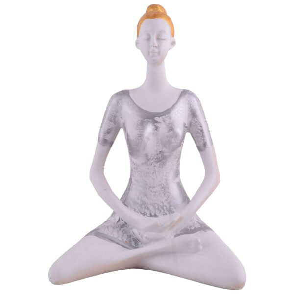 Suitable for home decor Yoga Posture Lady Statue Idol for Home Yoga Statue admirable piece of gift (silver)